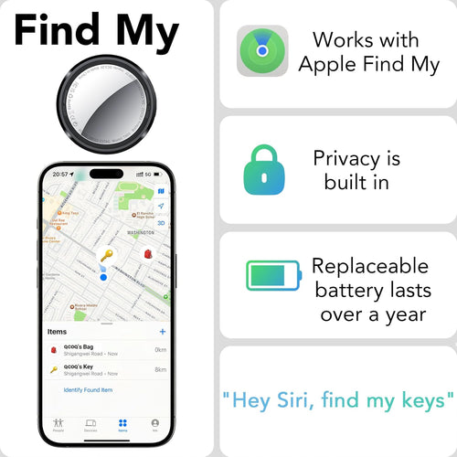 Air Tracker Tags-3 Pack Black, Bluetooth Trackers Work with Apple Find My (Ios Only), Smart Tag with Protective Case/Keychain, Item Finders for Luggage/Key/Suitcases/Backpack, Replaceable Battery