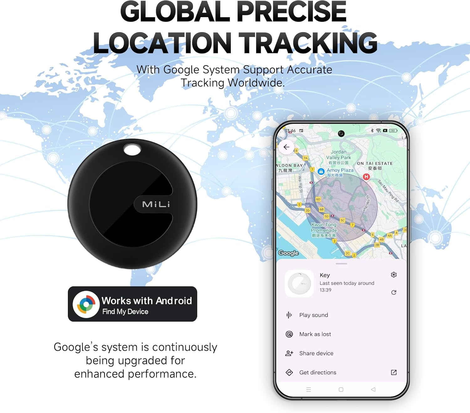 Bluetooth Tracker for Android | Luggage Tracker | Key Finder | Item Locator Compatible with Google Find Hub App, Tracking Tag for Keys, Suitcase, Bag, Wallet, Black-1Pack