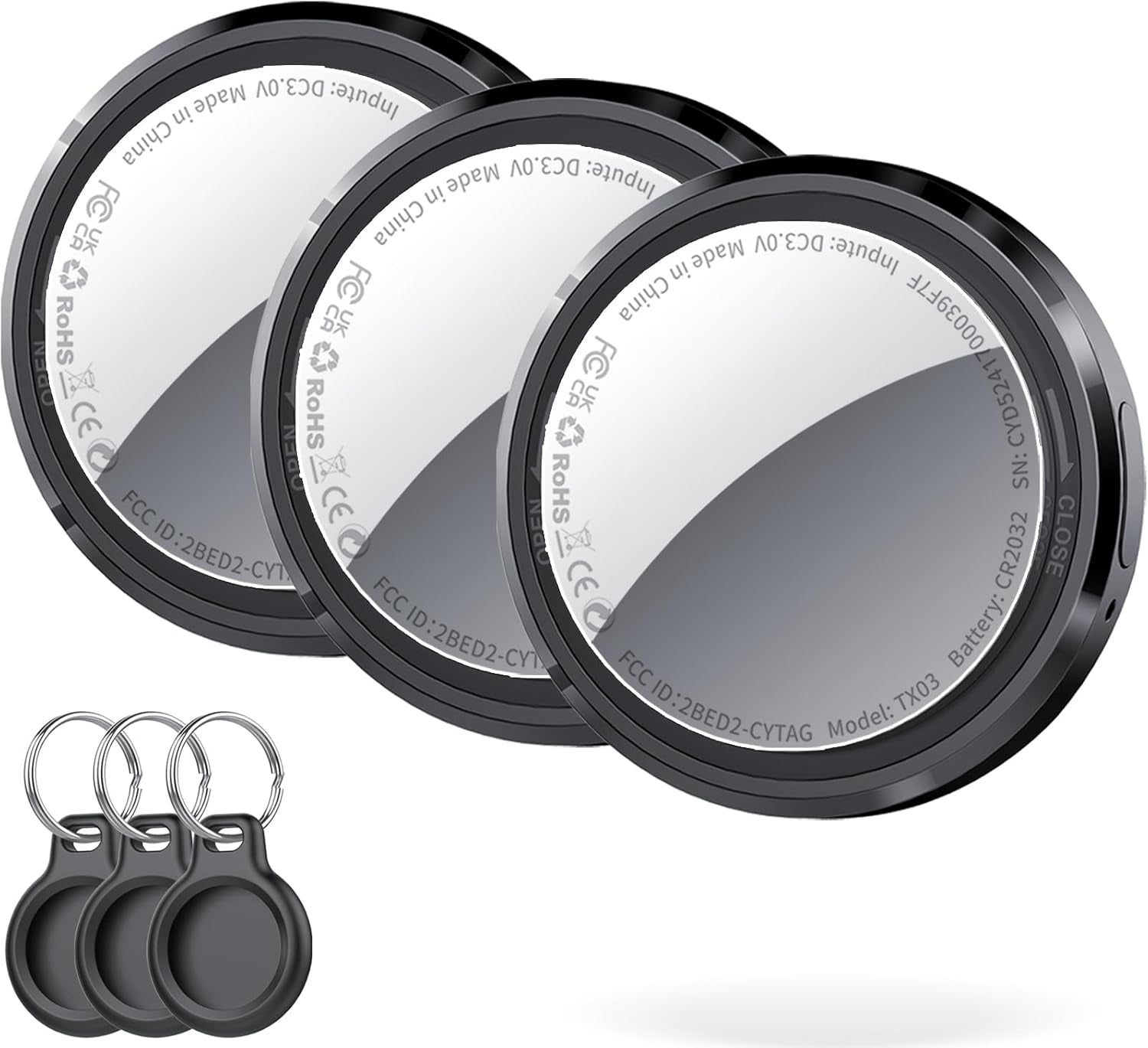 Air Tracker Tags-3 Pack Black, Bluetooth Trackers Work with Apple Find My (Ios Only), Smart Tag with Protective Case/Keychain, Item Finders for Luggage/Key/Suitcases/Backpack, Replaceable Battery